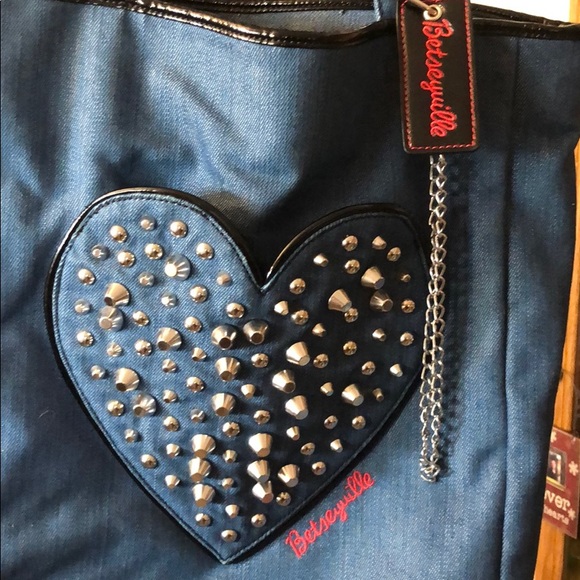Betsy Johnson tote denim w/ silver studs - Picture 3 of 4